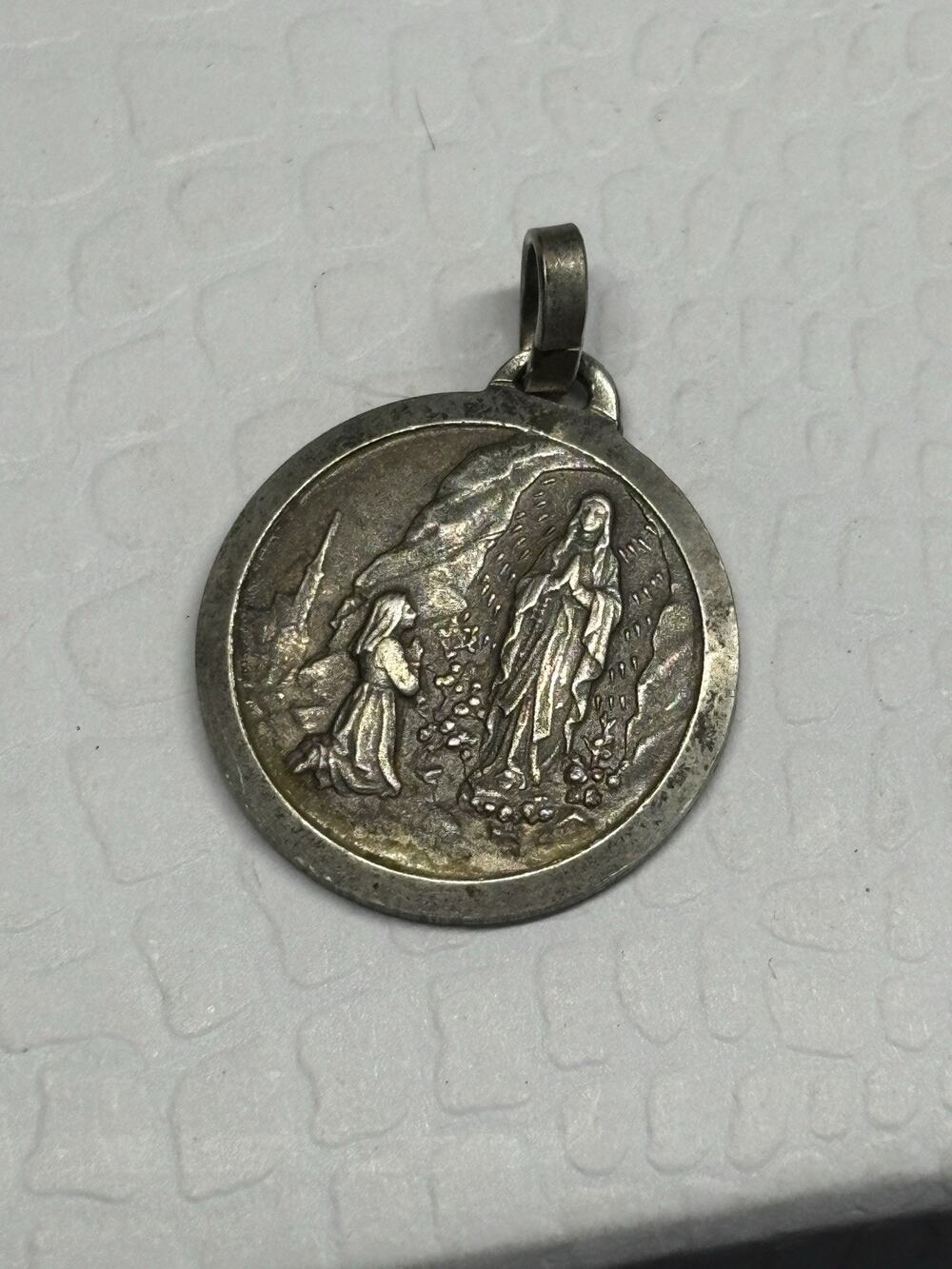 Antique 800 Silver Italy Sacred Heart of Jesus Our Lady of Lourdes Medal Pendant